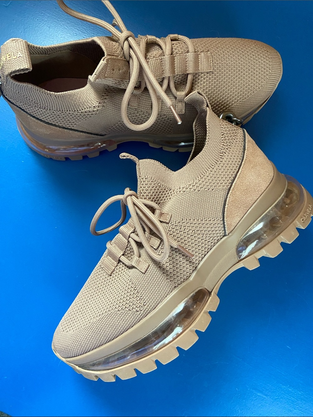 CARVELA Platform Y2K Bubble Cleat Knit Sneaker Tan Beige Trainers FUNKY 8 38